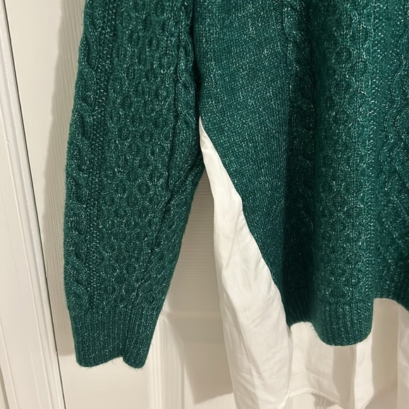 Anthropologie Green Mixed Media Turtleneck Cable Knit Sweater NWT Size Large - Picture 6 of 11